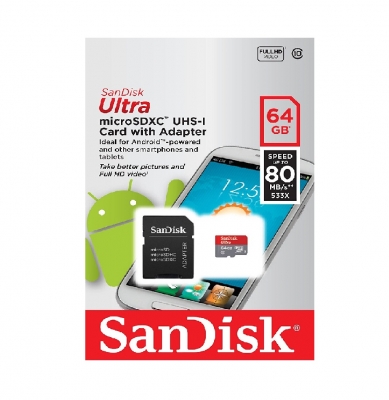 حافظه رم میکرو SanDisk Ultra 64GB -80MbS مدل SDSQUNC-064G-GN6MA