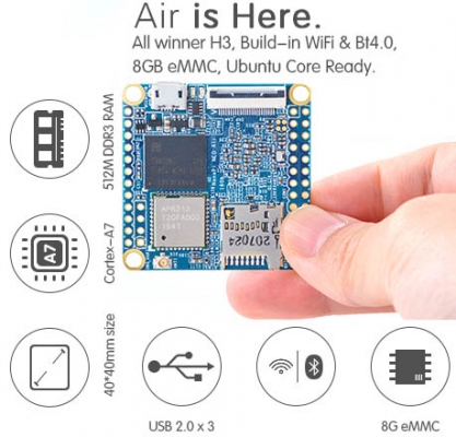 بورد نانو پای Nano Pi NEO Air با پردازنده 4 هسته ای تا 1.2گیگاهرتز و حافظه 512مگا بایت محصول FreiendlyARM