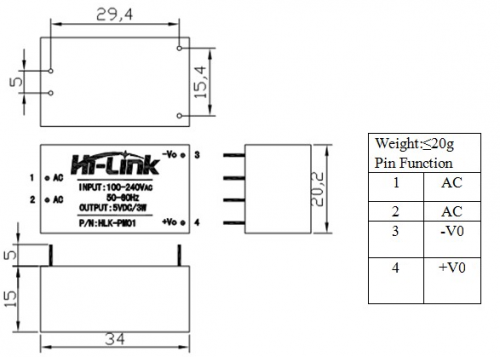 مبدل AC/DC سوییچینگ ایزوله 220 ولت به 5 ولت 3 وات مدل HLK-PM01